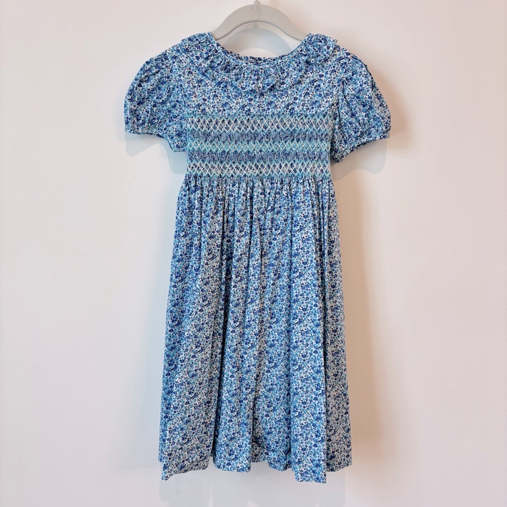 Little Alice / Lallie London Smocked Blue Floral Kids Dress